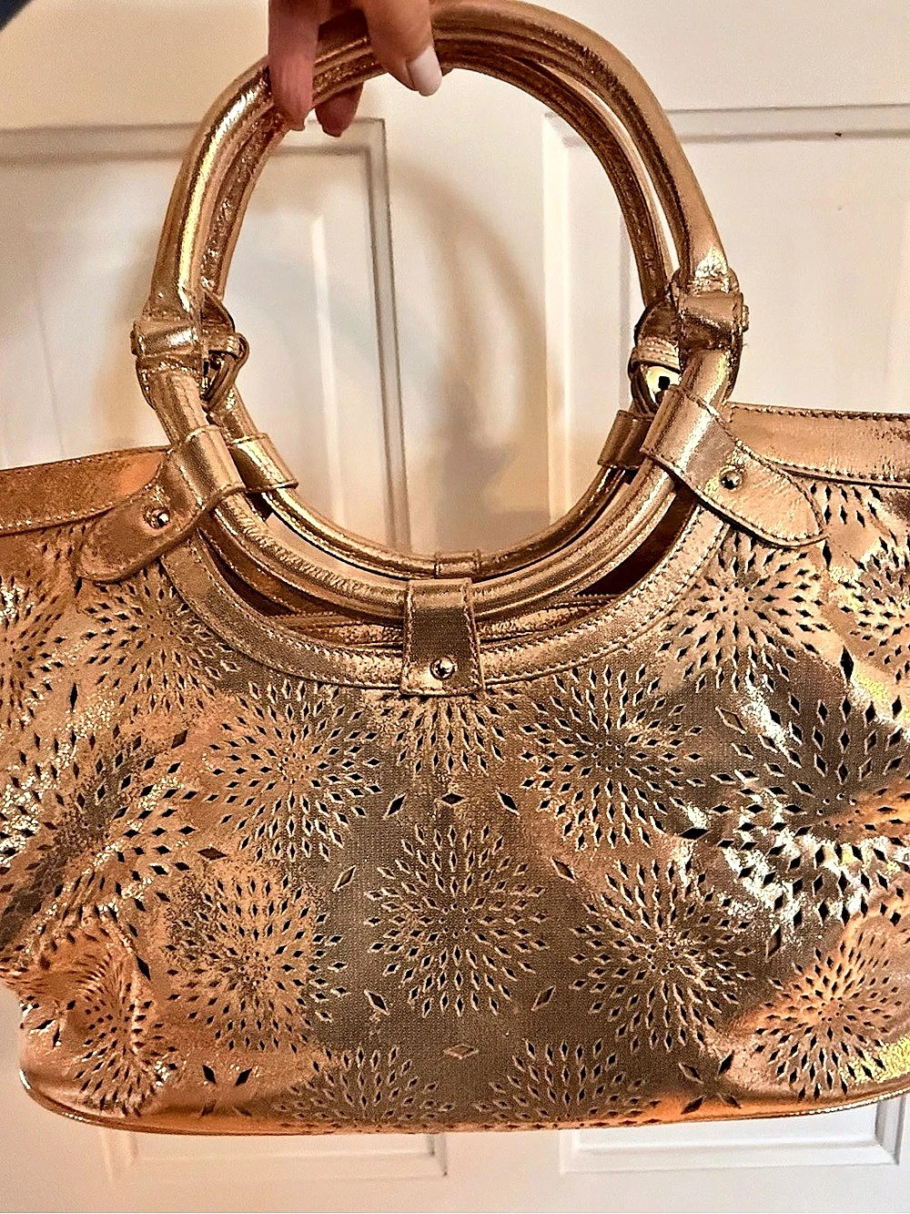Jimmy Choo Ramona Perforated Metallic Tote Bag Shoulder Bag